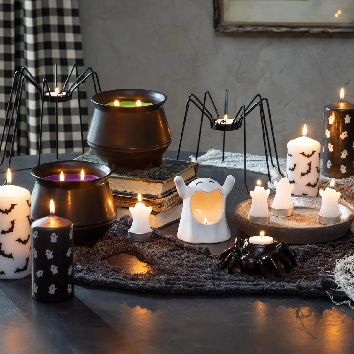 Halloween Ghost Pillar Wax Candle, Set of 2