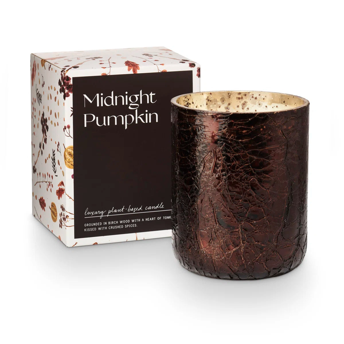 Noble Holiday Midnight Pumpkin Small Crackle Glass Candle